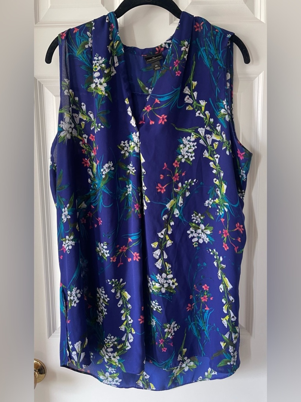 Women’s Worthington Blue Floral Sleeveless Tunic Blouse, XL